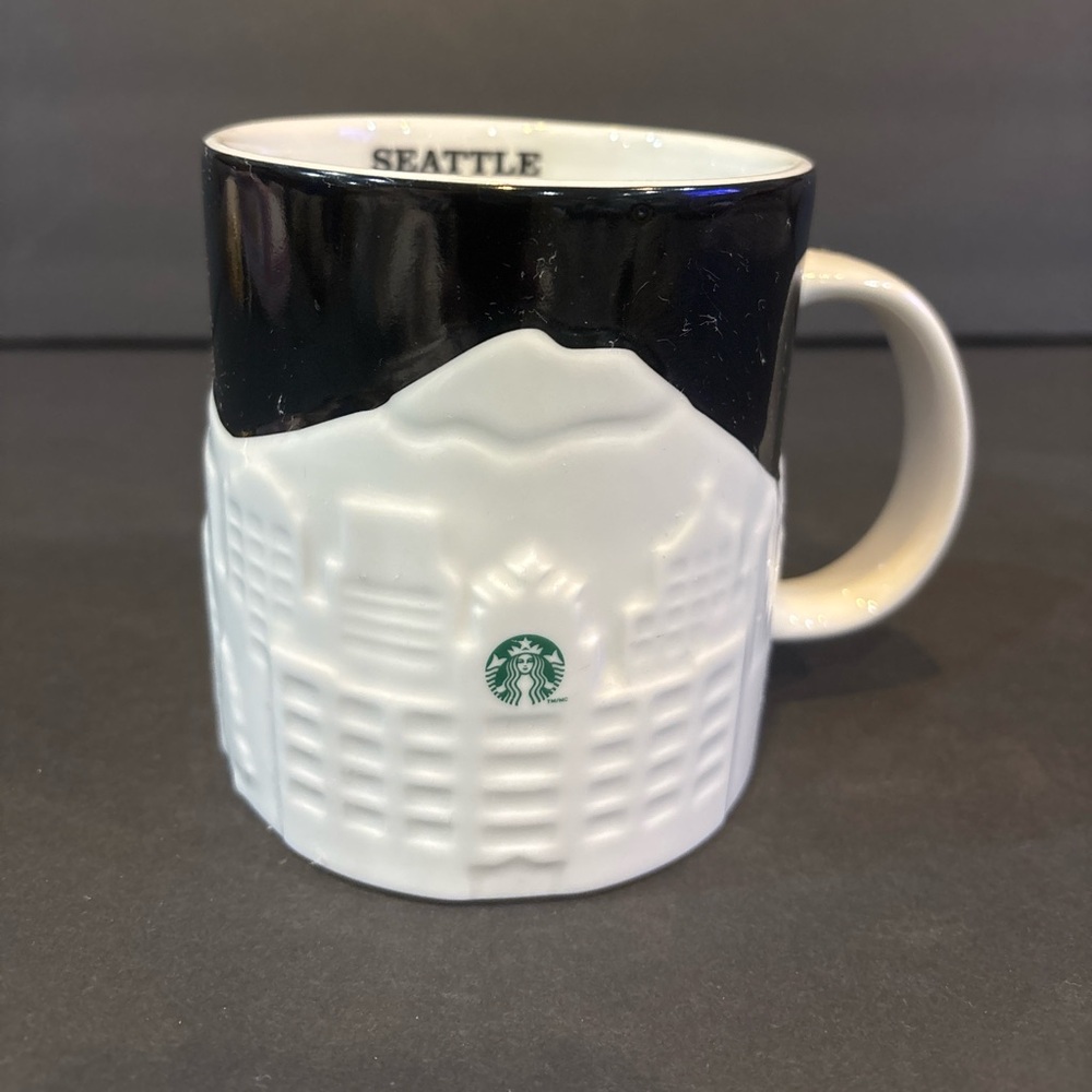Starbucks Seattle Collector Series Mug 2010 3D Skyline Black White Embossed
